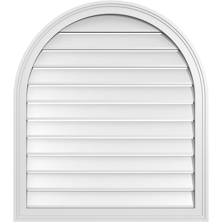 Ekena Millwork Round Top Surface Mount PVC Gable Vent: Functional, w/ 2"W x 1-1/2"P Brickmould Frame, 30"W x 34"H GVPRT30X3402SF